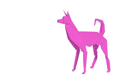pembe origami köpek üzerine beyaz izole