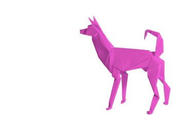 pembe origami köpek üzerine beyaz izole