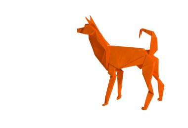 Turuncu origami köpek üzerine beyaz izole