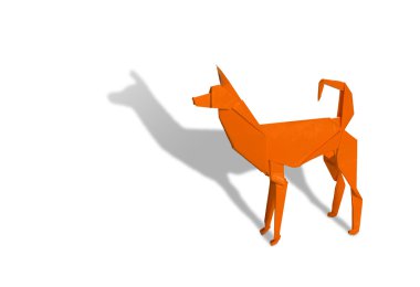 Turuncu origami köpek üzerine beyaz izole