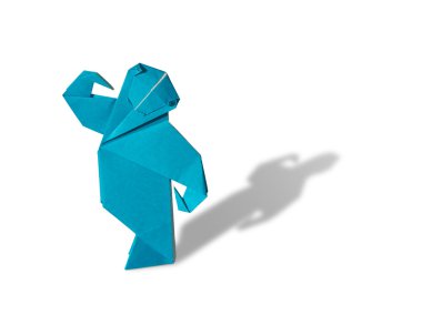 beyaz izole mavi origami maymun