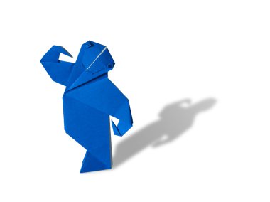 beyaz izole mavi origami maymun