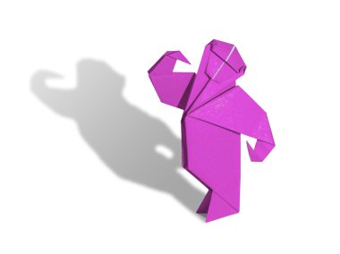pembe origami maymun üzerinde beyaz izole
