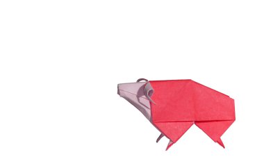 beyaz izole kırmızı origami koyun