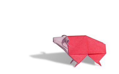 beyaz izole kırmızı origami koyun