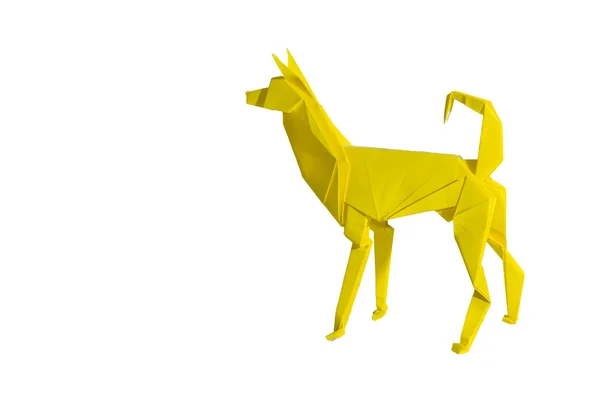 Cão Origami amarelo isolado no branco — Fotografia de Stock