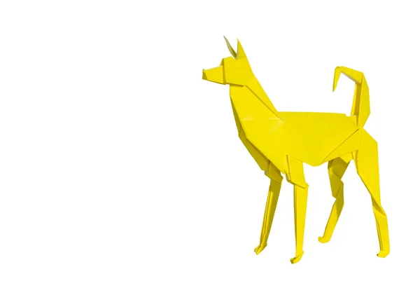 Cão Origami amarelo isolado no branco — Fotografia de Stock