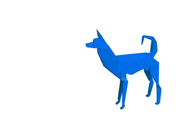 Blauwe origami hond geïsoleerd op wit — Stockfoto