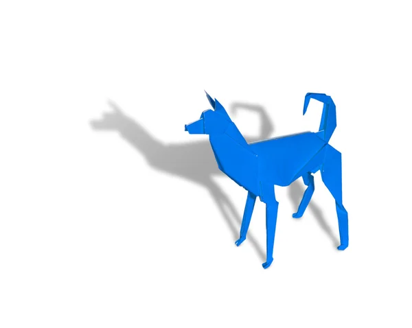 Blå origami hunden isolerade på vit — Stockfoto
