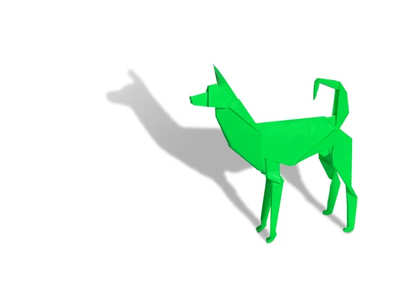 Green Origami Dog isolated on white — Stock Photo, Image