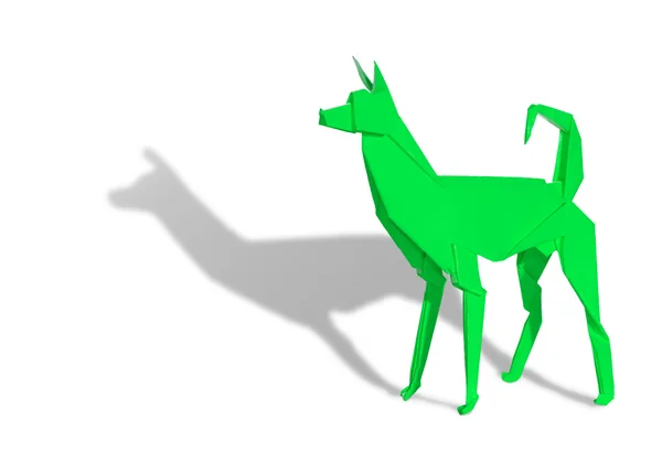 Groene origami hond geïsoleerd op wit — Stockfoto