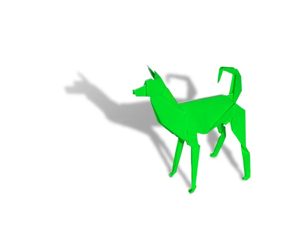 Yeşil origami köpek üzerine beyaz izole — Stok fotoğraf
