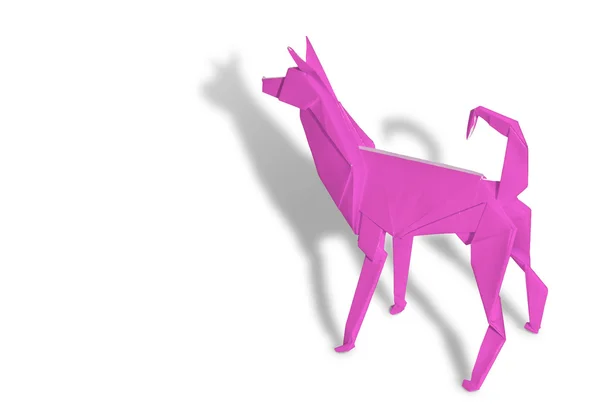 Vaaleanpunainen Origami Koira eristetty valkoinen — kuvapankkivalokuva
