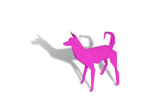 白で隔離されるピンクの折り紙の犬 — ストック写真