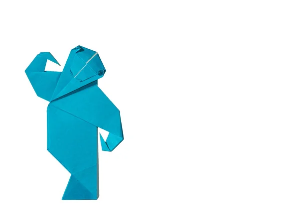 白で隔離される青い折り紙猿 — ストック写真
