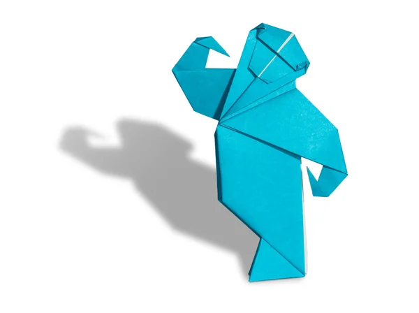 Blauwe origami aap geïsoleerd op wit — Stockfoto