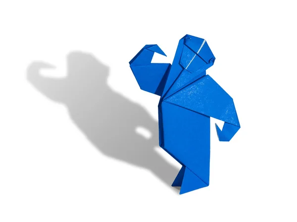Niebieski origami małpa na białym tle — Zdjęcie stockowe