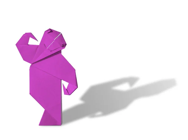 Vaaleanpunainen Origami Apina eristetty valkoinen — kuvapankkivalokuva