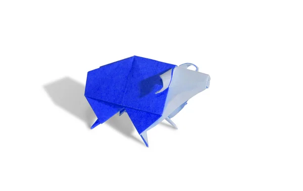 Blue Origami Sheep isolated on white — Stock Photo, Image