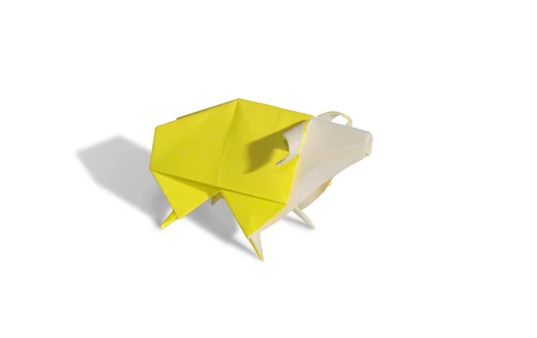 Yellow Origami Sheep isolated on white — Stock Photo, Image