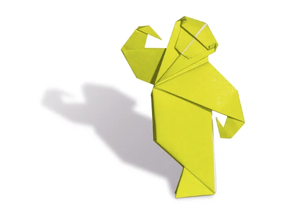 白で隔離される yellowo 折り紙猿 — ストック写真