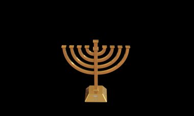 Hanuka Menora ve siyahta izole mumlar
