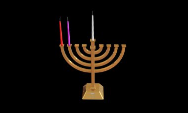 Hanuka Menora ve siyahta izole mumlar