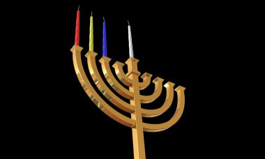 Hanuka Menora ve siyahta izole mumlar