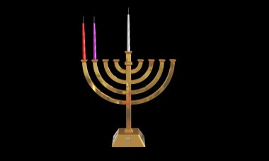 Hanuka Menora ve siyahta izole mumlar