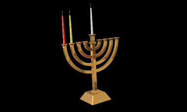 Hanuka Menora ve siyahta izole mumlar