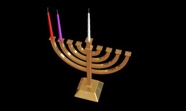 Hanuka Menora ve siyahta izole mumlar