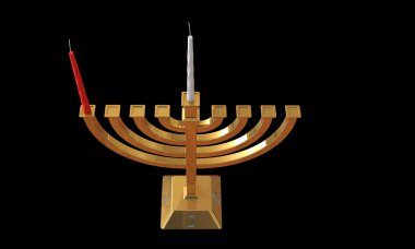 Hanuka Menora ve siyahta izole mumlar