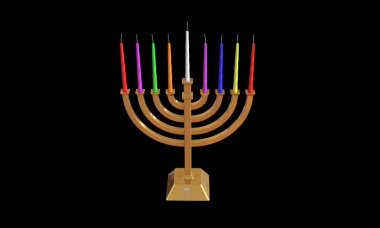 Hanuka Menora ve siyahta izole mumlar