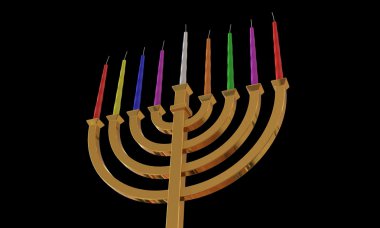 Hanuka Menora ve siyahta izole mumlar
