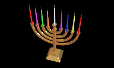 Hanuka Menora ve siyahta izole mumlar