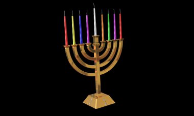 Hanuka Menora ve siyahta izole mumlar