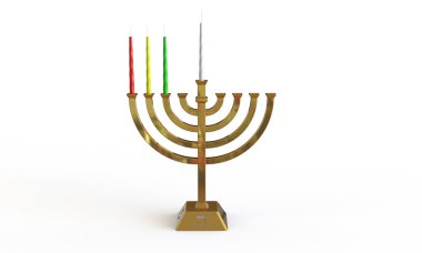 Hanuka Menora ve üzerinde beyaz izole mumlar