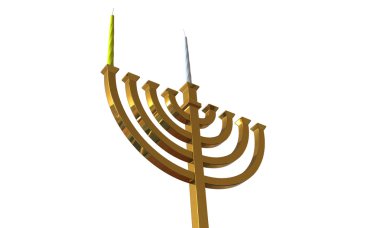 Hanuka Menora ve üzerinde beyaz izole mumlar