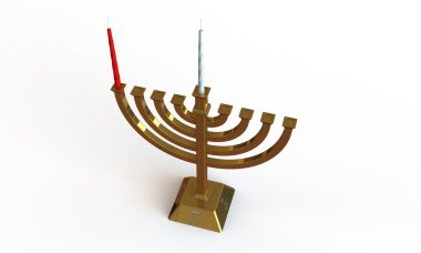 Hanuka Menora ve üzerinde beyaz izole mumlar