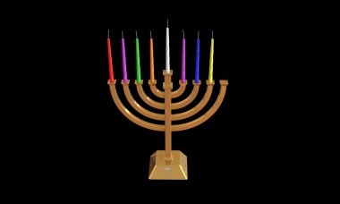 Hanuka Menora ve siyahta izole mumlar