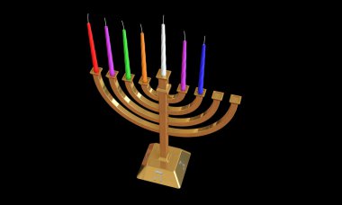 Hanuka Menora ve siyahta izole mumlar