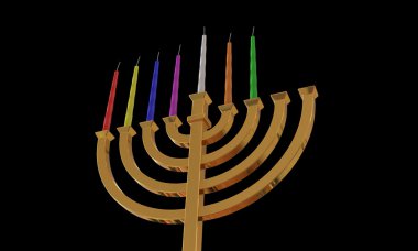 Hanuka Menora ve siyahta izole mumlar
