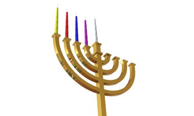 Hanuka Menora ve üzerinde beyaz izole mumlar