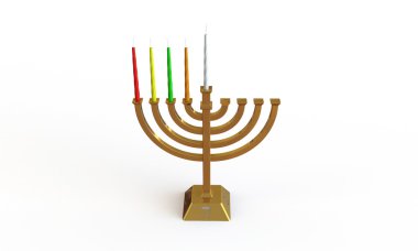 Hanuka Menora ve üzerinde beyaz izole mumlar