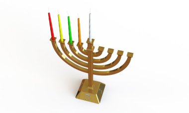 Hanuka Menora ve üzerinde beyaz izole mumlar