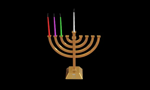 Hanuka menorah e candele isolate su nero — Foto Stock