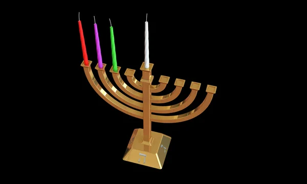 Hanuka menorah e candele isolate su nero — Foto Stock