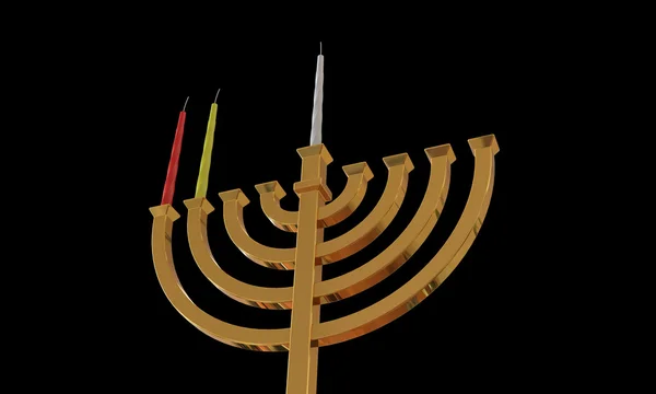 Hanuka menorah e candele isolate su nero — Foto Stock