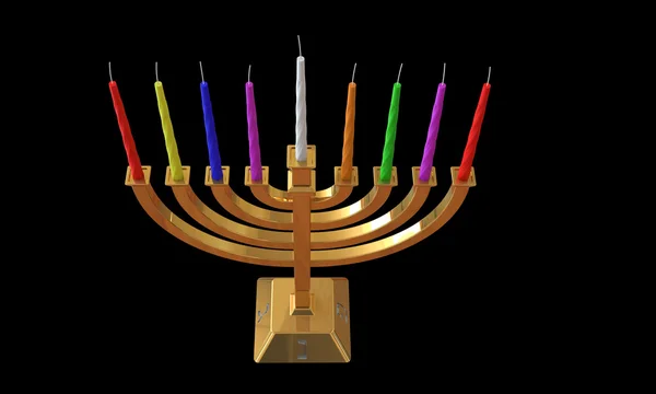 Hanuka menorah e candele isolate su nero — Foto Stock