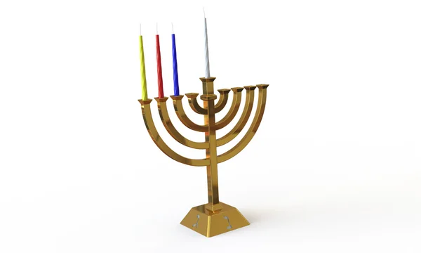 Hanuka menorah y velas aisladas en blanco —  Fotos de Stock